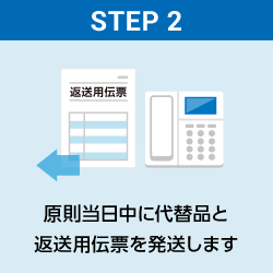 STEP2 原則当日中に代替品と返送用伝票を発送します