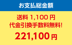 お支払総金額 送料1,100円 代金引換手数料無料！ 221,100円